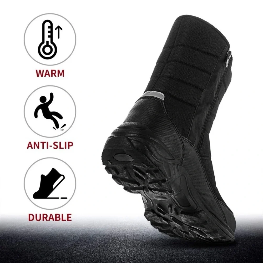 SILENTCARE Mens Winter Mid-Calf Snow Boot Fur Warm Waterproof Slip On | NEW/NWOB